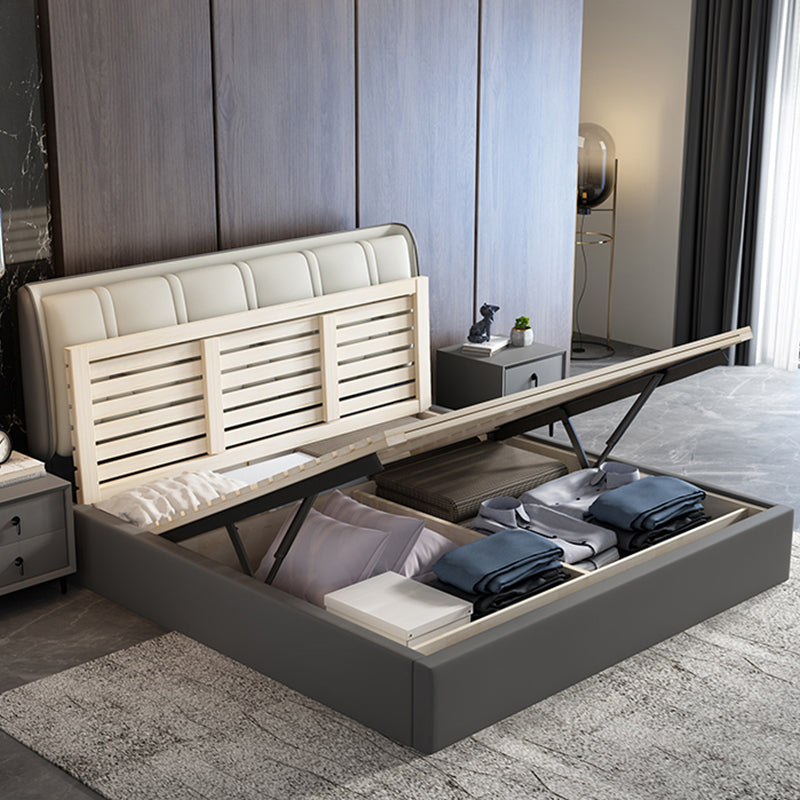 Contemporary Grey Standard Bed with Tufted and Legs Wingback Bed