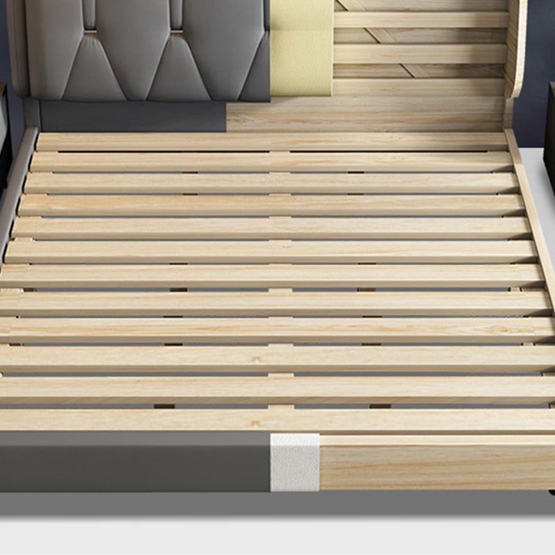 Contemporary Grey Standard Bed with Tufted and Legs Wingback Bed