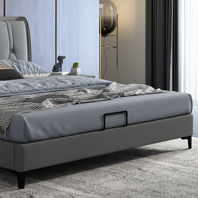 Contemporary Grey Standard Bed with Tufted and Legs Wingback Bed