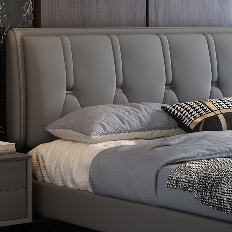 Contemporary Grey Standard Bed with Tufted and Legs Wingback Bed