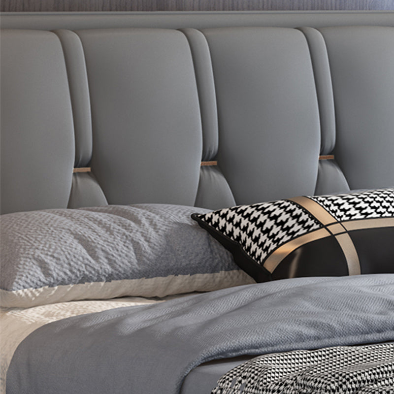 Contemporary Grey Standard Bed with Tufted and Legs Wingback Bed