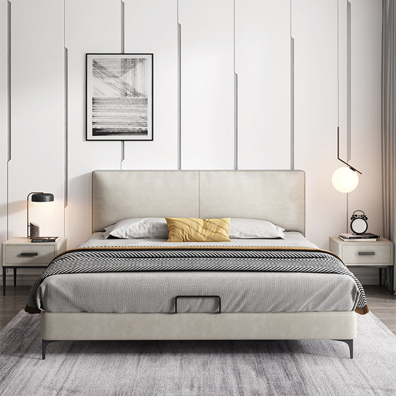 Modern White Wooden Standard Bed with Rectangular Panel Headboard