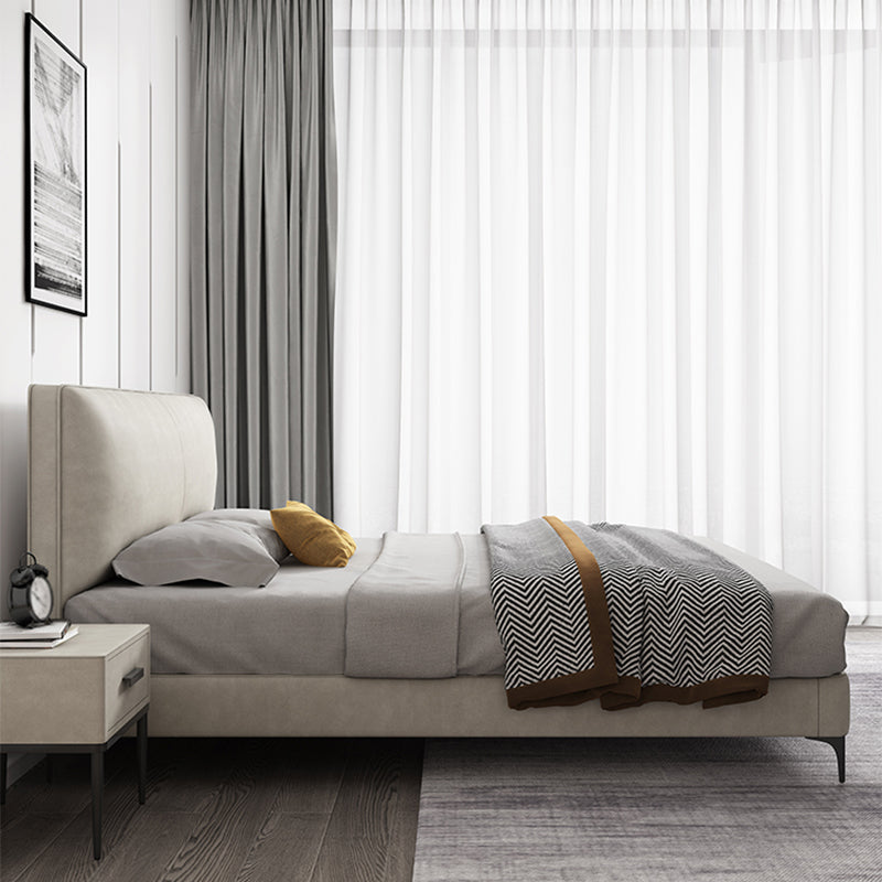 Modern White Wooden Standard Bed with Rectangular Panel Headboard