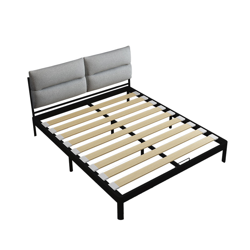 Contemporary Metal Platform Bed Panel Frame with Upholstered Headboard