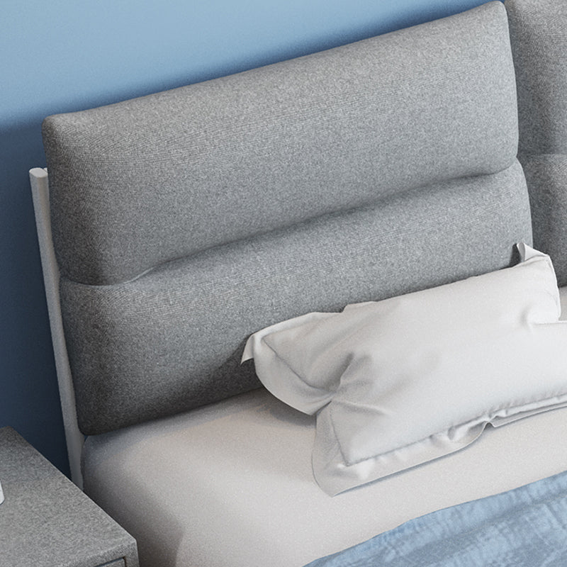 Contemporary Metal Platform Bed Panel Frame with Upholstered Headboard