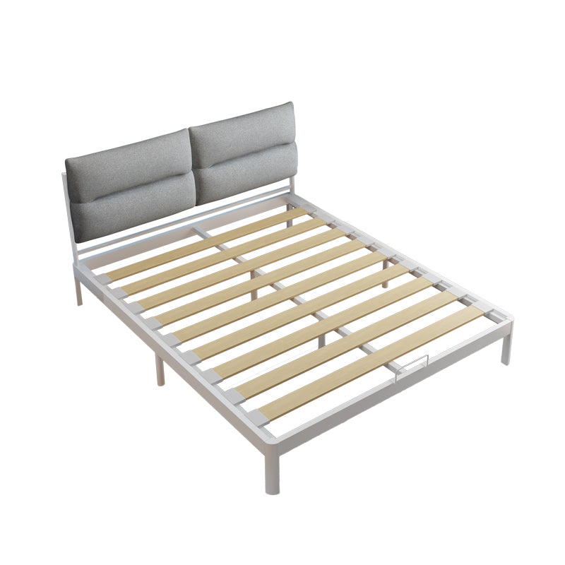 Contemporary Metal Platform Bed Panel Frame with Upholstered Headboard