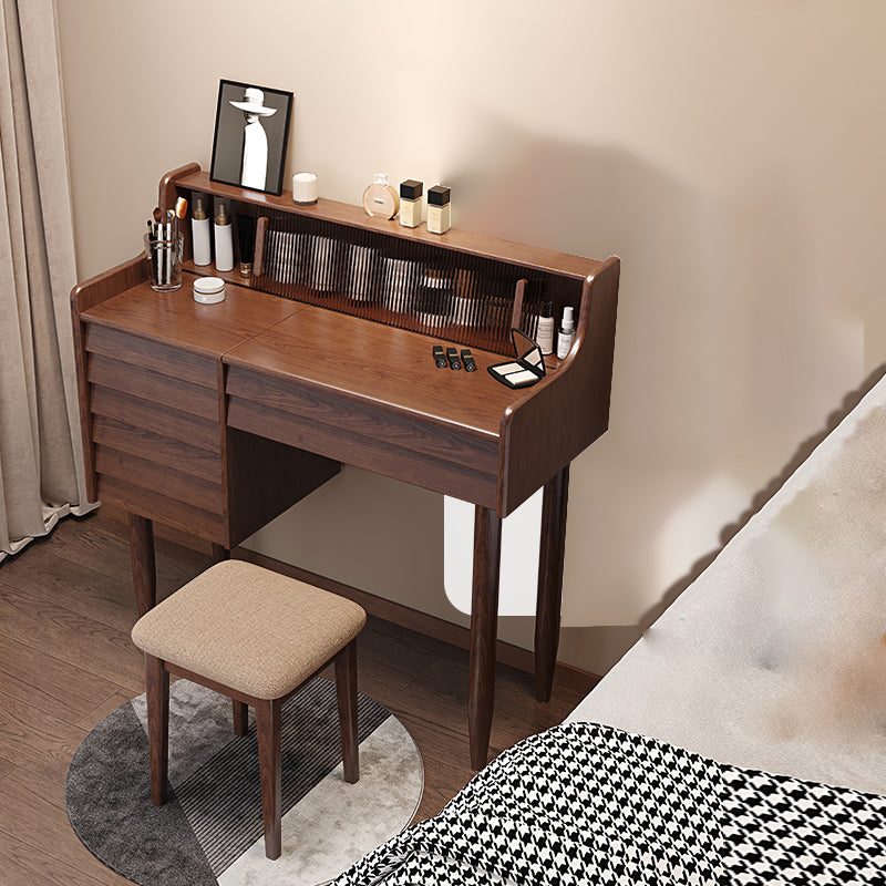 Traditional Wooden Makeup Vanity Table with Stool for Bedroom