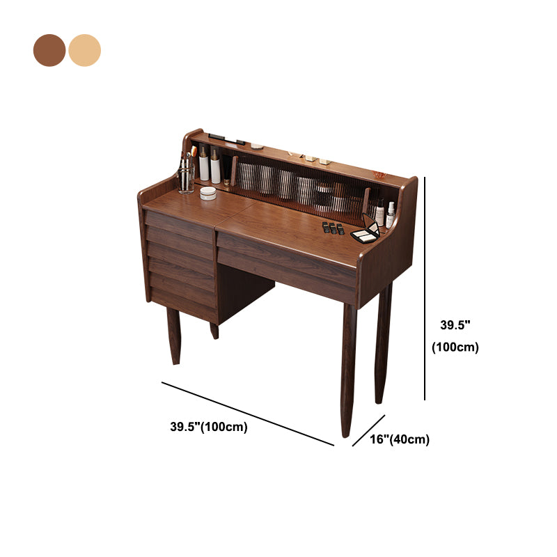 Traditional Wooden Makeup Vanity Table with Stool for Bedroom