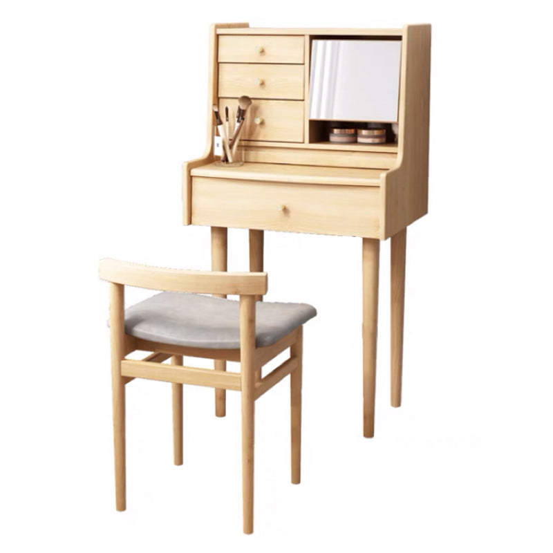Traditional Wooden Makeup Vanity Desk Table with Stool for Bedroom