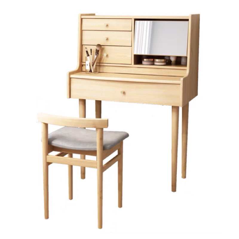 Traditional Wooden Makeup Vanity Desk Table with Stool for Bedroom