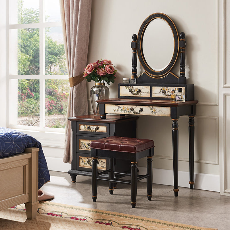 Victorian Makeup Vanity Table with Drawers and Stool for Bedroom