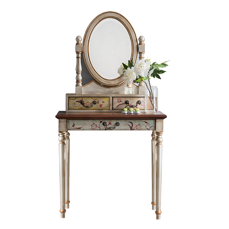 Victorian Makeup Vanity Table with Drawers and Stool for Bedroom