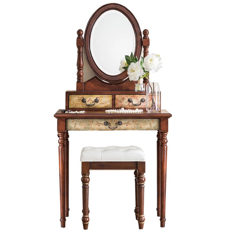 Victorian Makeup Vanity Table with Drawers and Stool for Bedroom