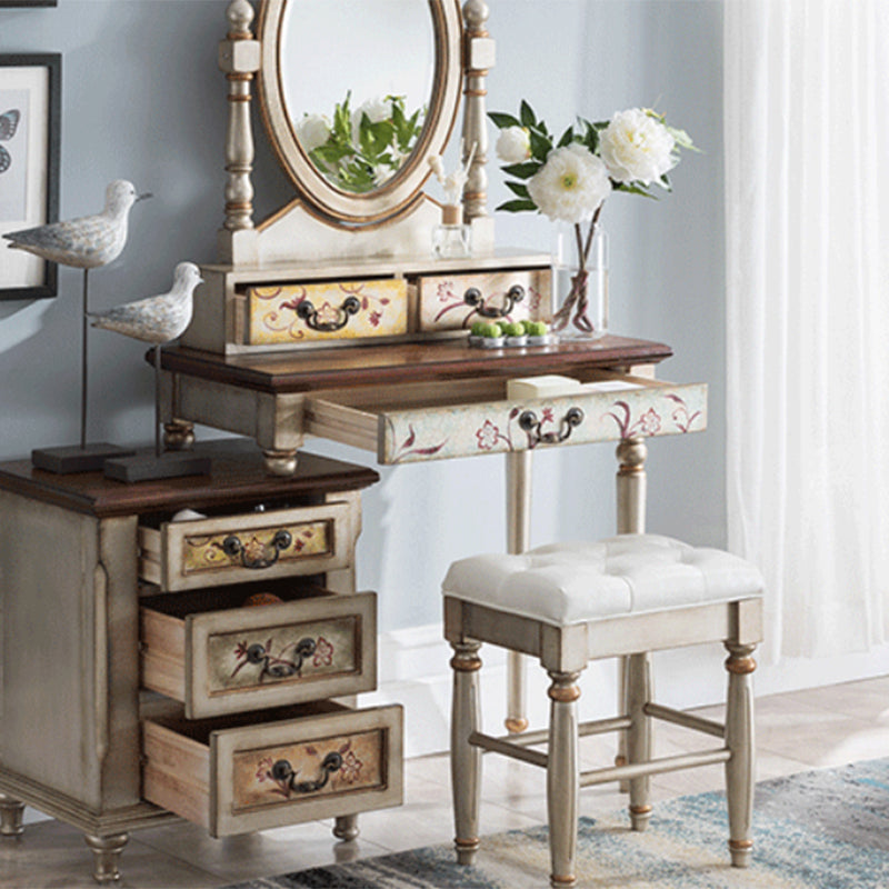 Victorian Makeup Vanity Table with Drawers and Stool for Bedroom