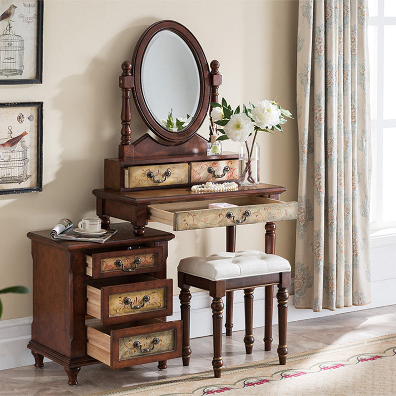Victorian Makeup Vanity Table with Drawers and Stool for Bedroom