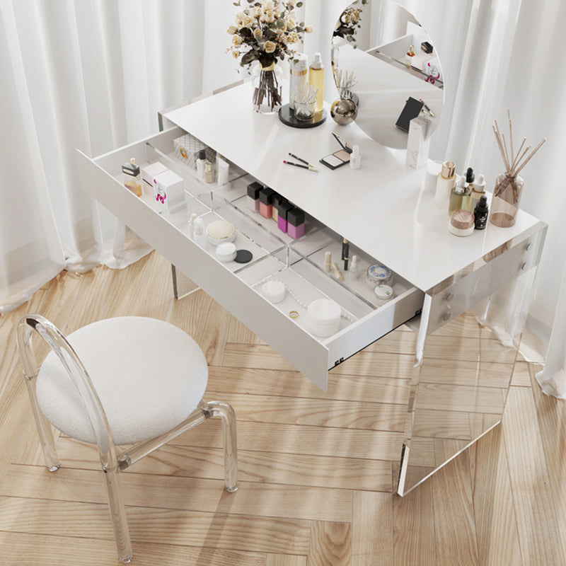 White Slate Top Make-up Vanity with Drawer for Bedroom 29.5"