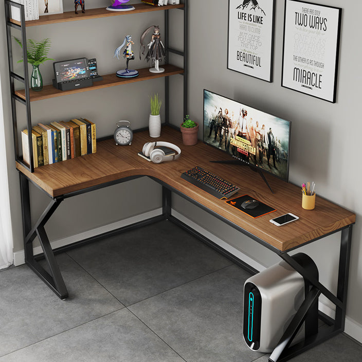 L-Shape Working Table Industrial Solid Wood Fixed Office Table