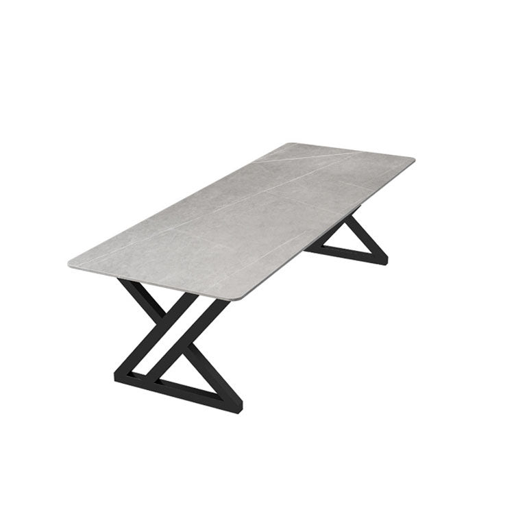 Industrial Rectangular Writing Desk Sintered Stone Office Desk with Metal Base