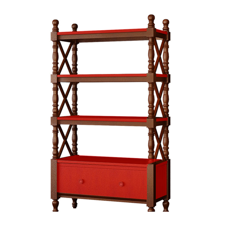 Etagere Open Back Bookshelf Nordic Solid Wood Bookcase with Drawer