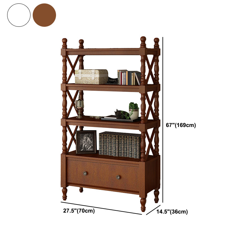 Etagere Open Back Bookshelf Nordic Solid Wood Bookcase with Drawer