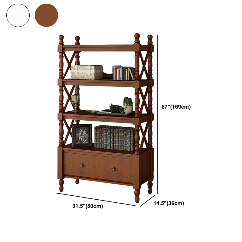 Etagere Open Back Bookshelf Nordic Solid Wood Bookcase with Drawer