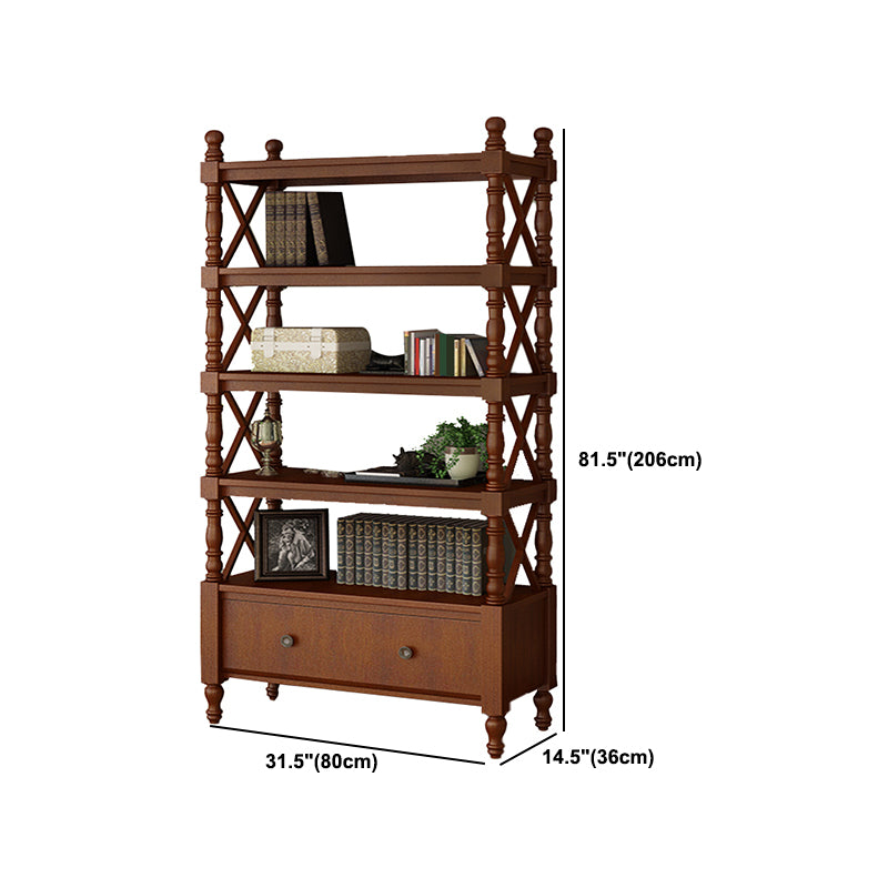 Etagere Open Back Bookshelf Nordic Solid Wood Bookcase with Drawer