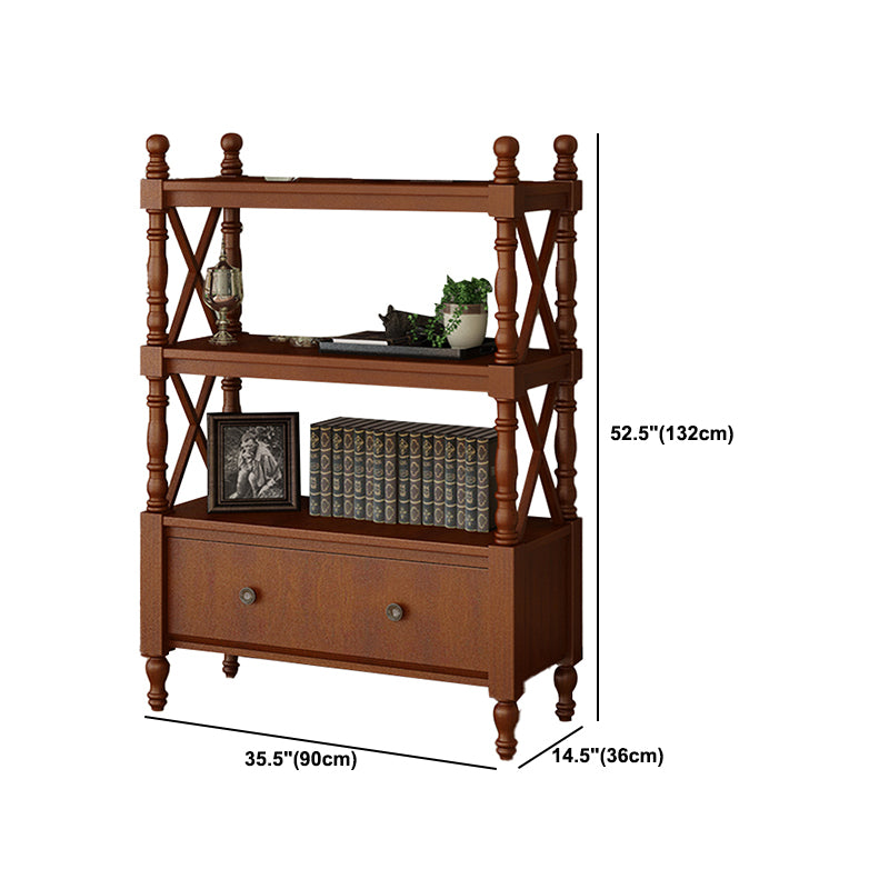Etagere Open Back Bookshelf Nordic Solid Wood Bookcase with Drawer