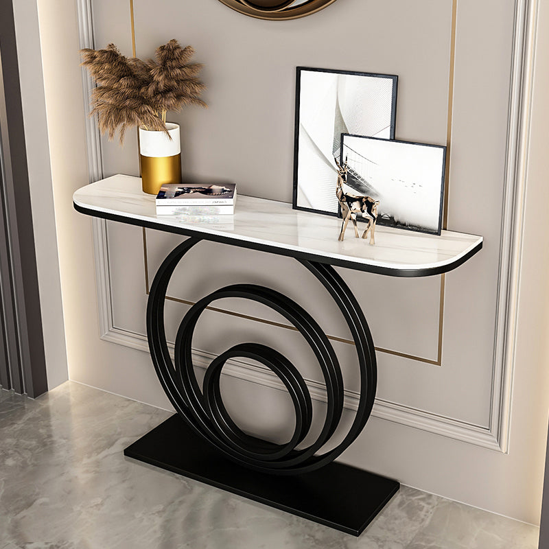 Glam Half Moon Slate and Metal Abstract Console Table for Hall