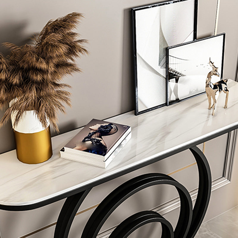 Glam Half Moon Slate and Metal Abstract Console Table for Hall