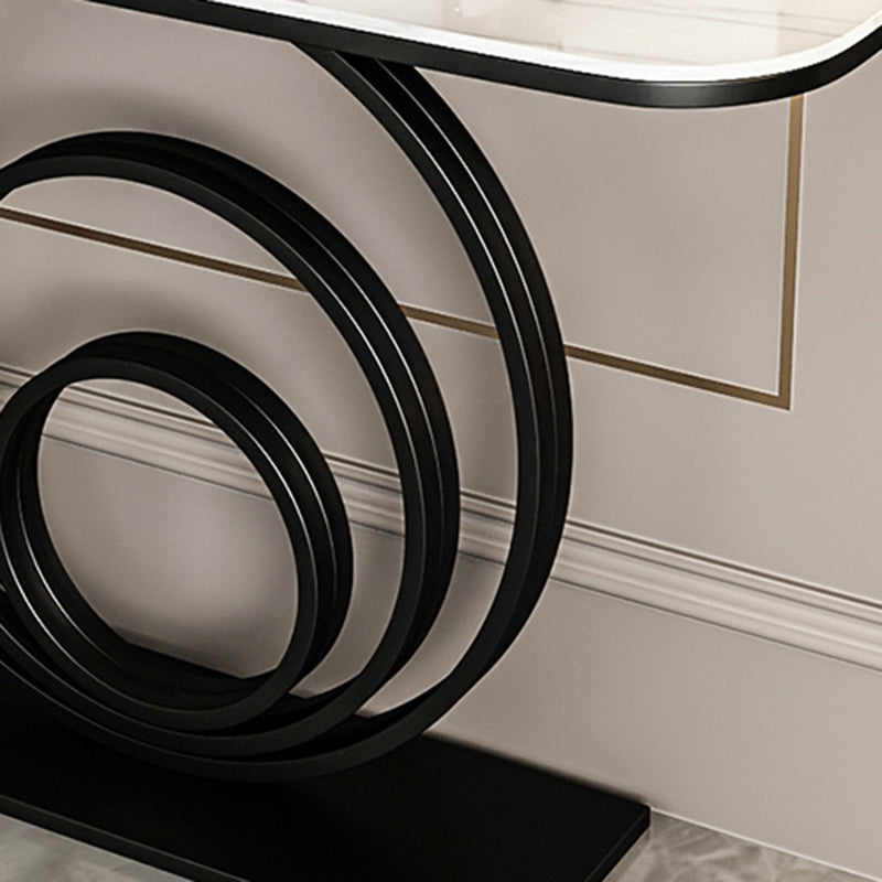 Glam Half Moon Slate and Metal Abstract Console Table for Hall