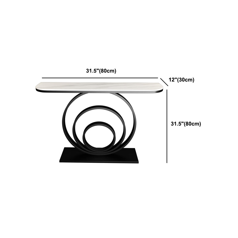 Glam Half Moon Slate and Metal Abstract Console Table for Hall