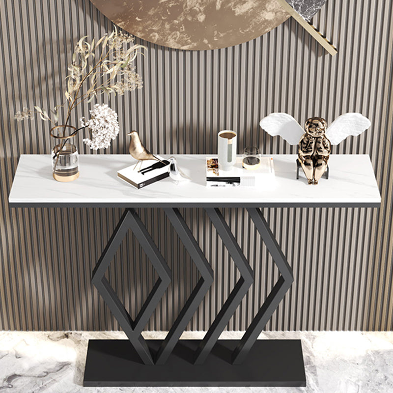 Stain Resistant Glam Slate and Metal Console Table Abstract for Hall