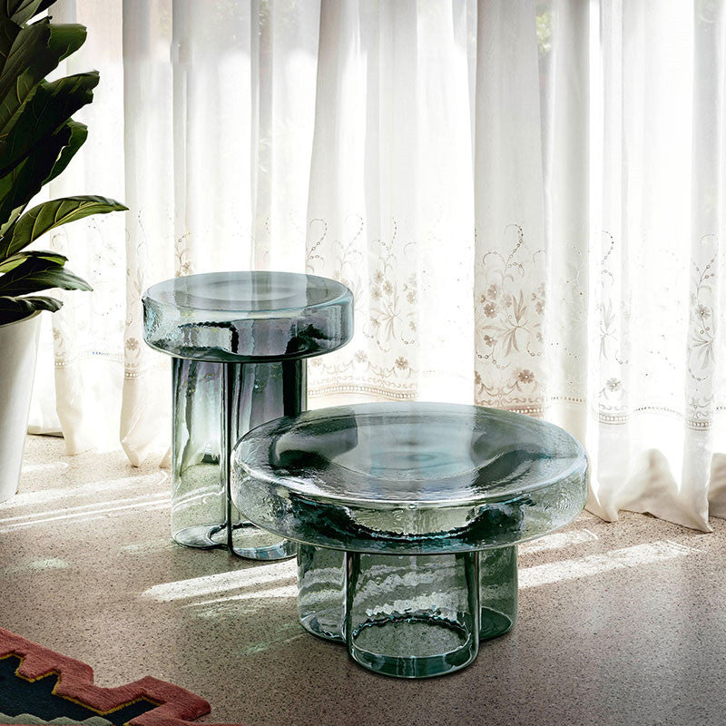 Modern 11.8"/17.7" Tall Round Glass Top Side Table Pedestal End Table