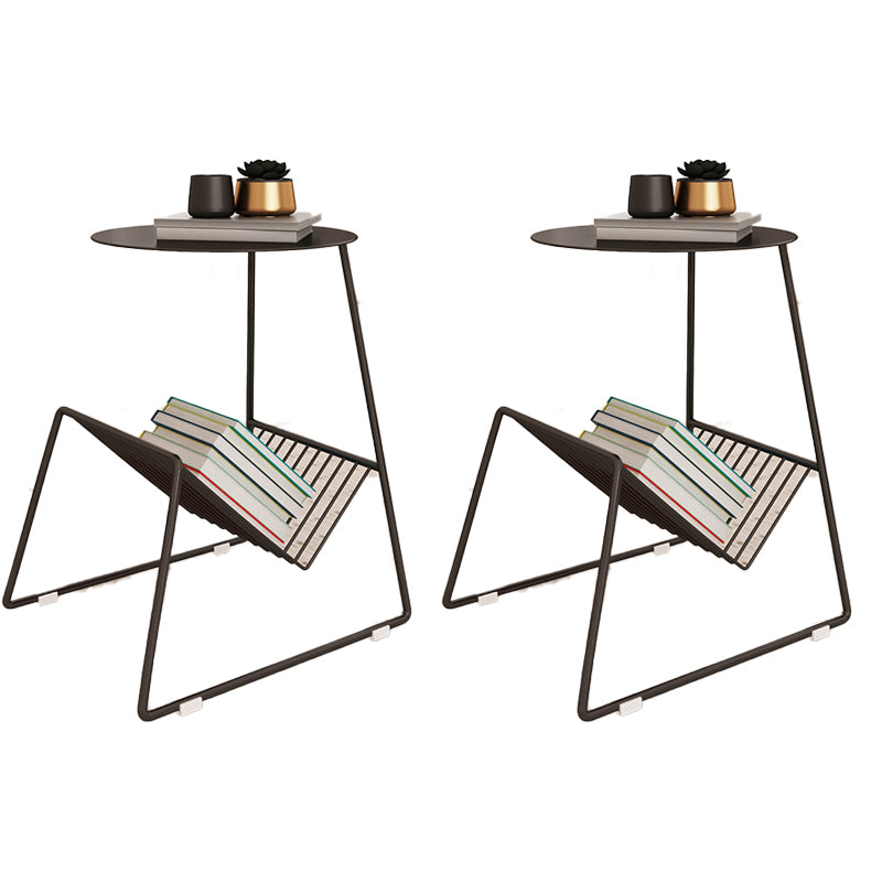 Mid-Century Metal Round Top Side Table Abstract End Table with Magazine Rack