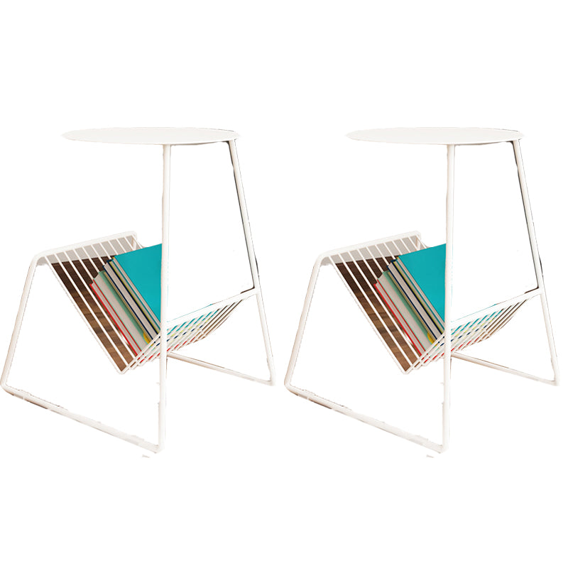 Mid-Century Metal Round Top Side Table Abstract End Table with Magazine Rack