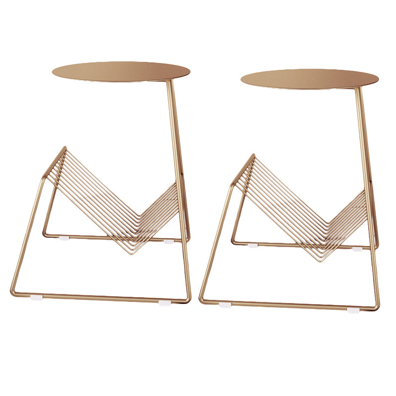 Mid-Century Metal Round Top Side Table Abstract End Table with Magazine Rack