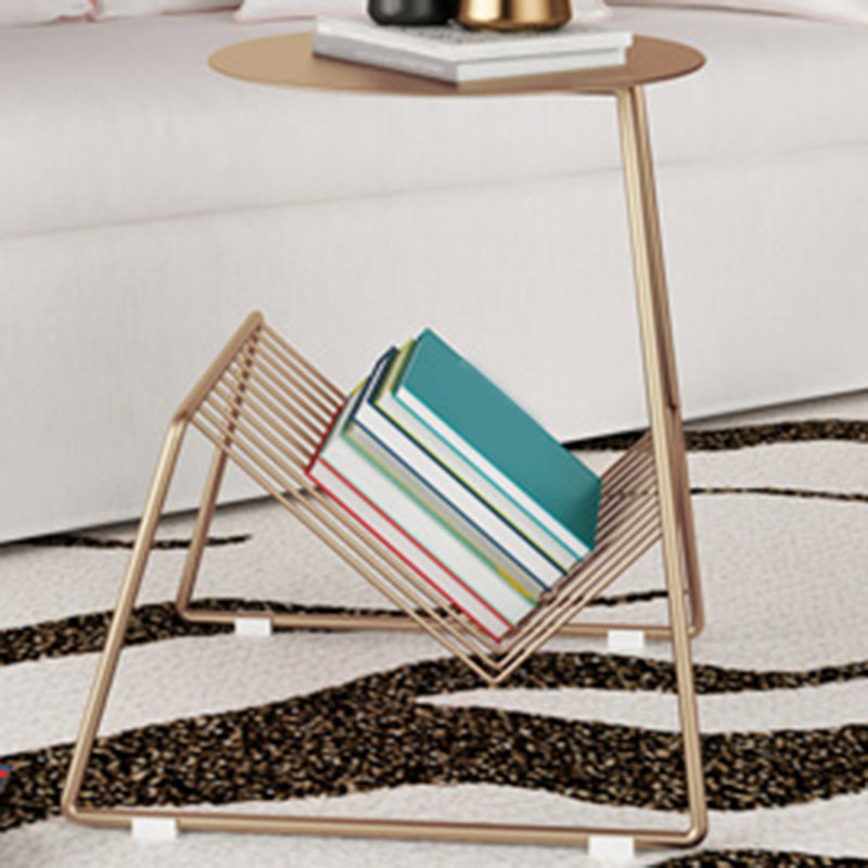 Mid-Century Metal Round Top Side Table Abstract End Table with Magazine Rack