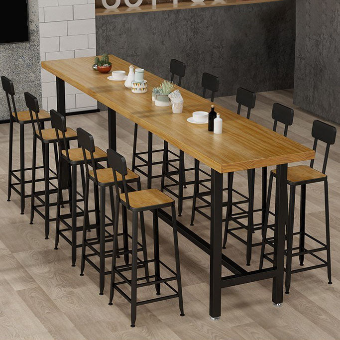 Rectangle Pine Wood Top Bar Table Industrial Bar Table with Trestle Base in Black