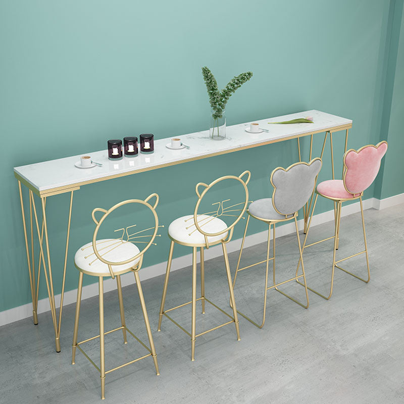 Glam Legs Counter Height Dining Table Rectangle White Stone Top Bar Table