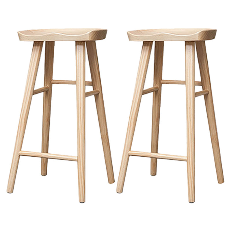 Solid Wood Indoor Counter Chair Saddle Seat Backless Counter Bar Stool