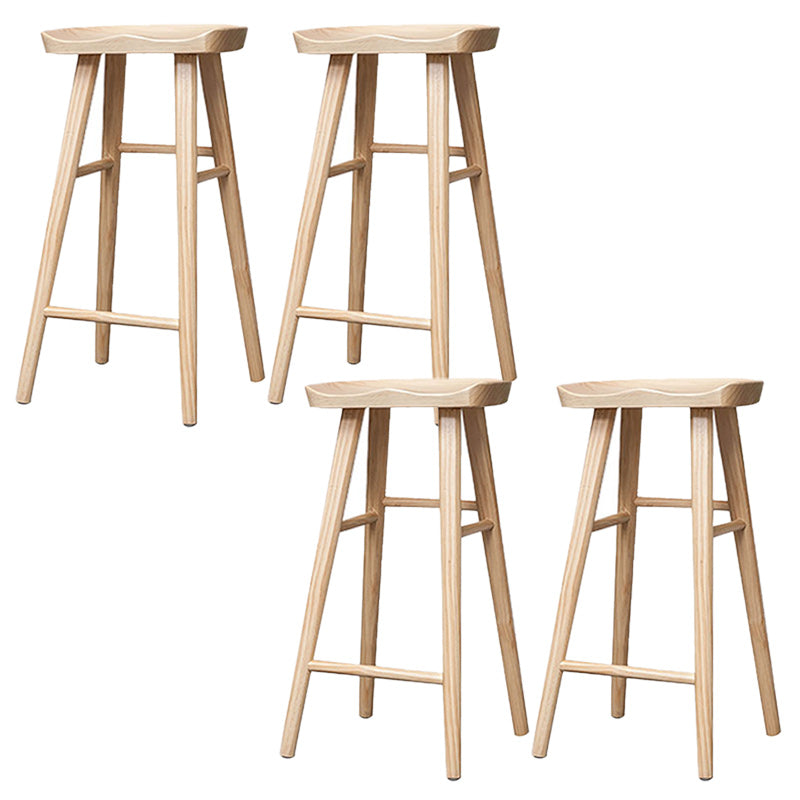 Solid Wood Indoor Counter Chair Saddle Seat Backless Counter Bar Stool