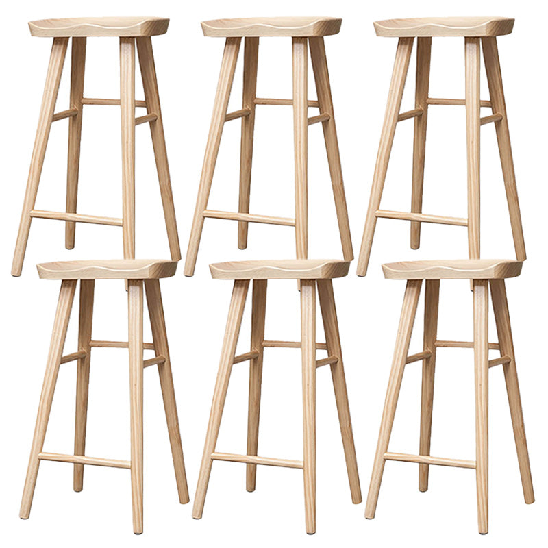 Solid Wood Indoor Counter Chair Saddle Seat Backless Counter Bar Stool