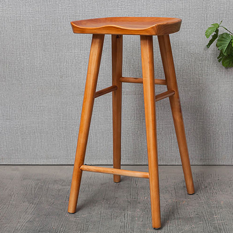 Solid Wood Indoor Counter Chair Saddle Seat Backless Counter Bar Stool
