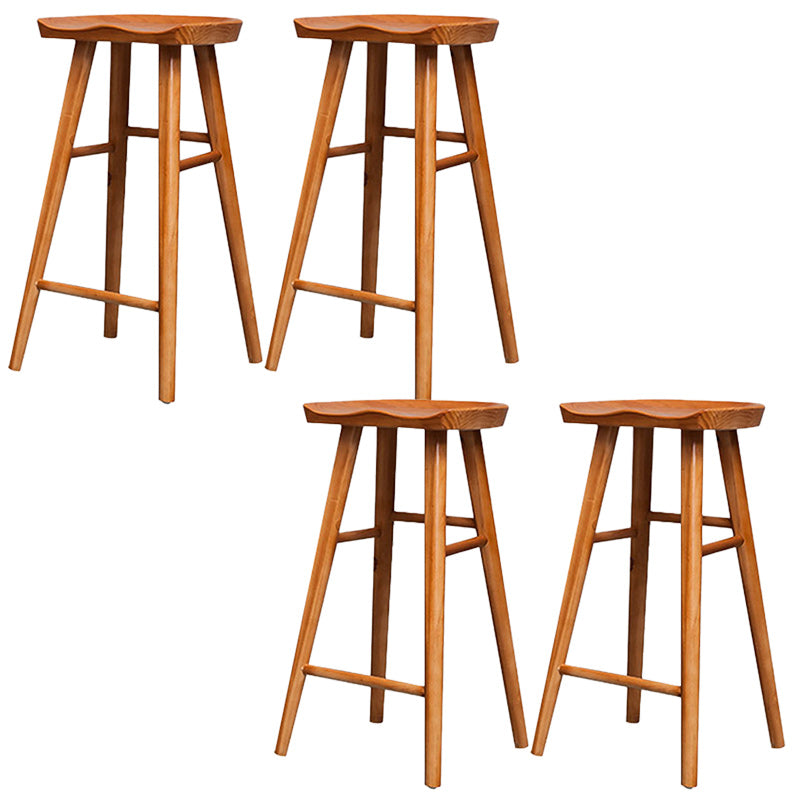 Solid Wood Indoor Counter Chair Saddle Seat Backless Counter Bar Stool