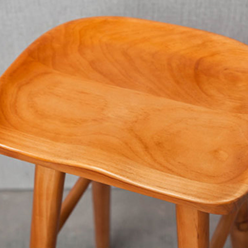 Solid Wood Indoor Counter Chair Saddle Seat Backless Counter Bar Stool
