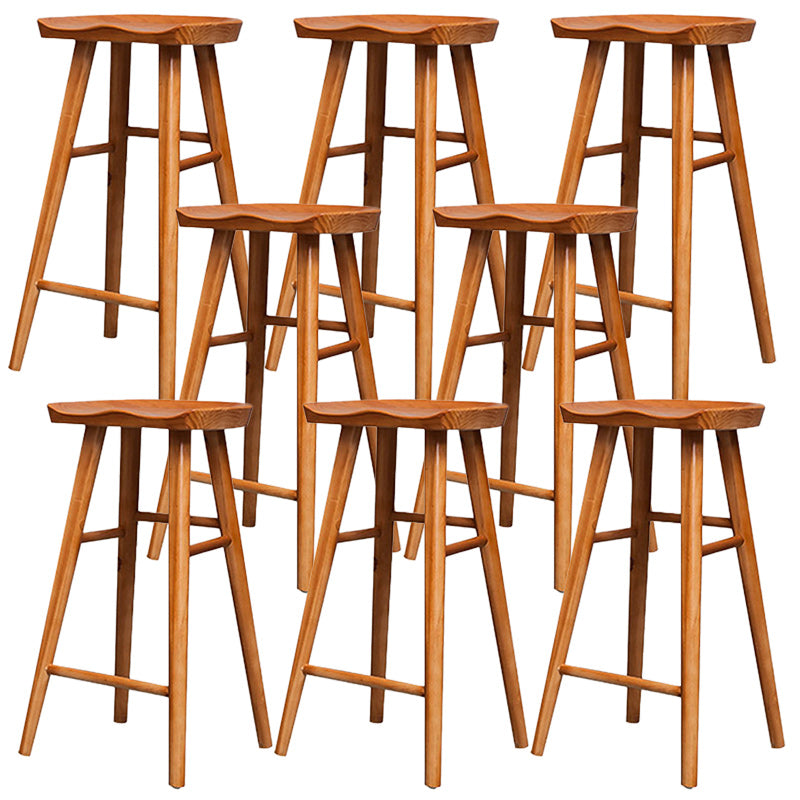 Solid Wood Indoor Counter Chair Saddle Seat Backless Counter Bar Stool