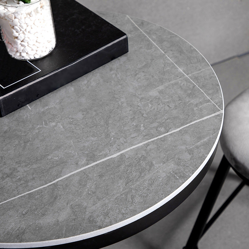 1/3 Pieces Industrial Iron Bar Table Set Round Bistro Set with Grey Stone Top