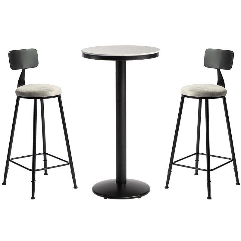 1/3 Pieces Industrial Iron Bar Table Set Round Bistro Set with Grey Stone Top