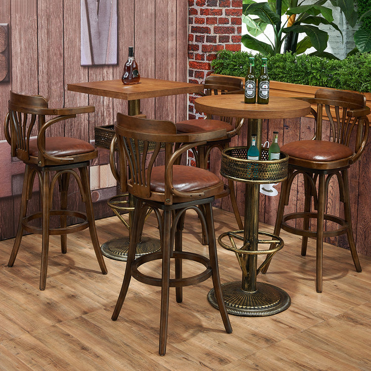 Industrial Solid Wood Bar Table Set 1/3/4/5 Pieces Counter Table with High Stools