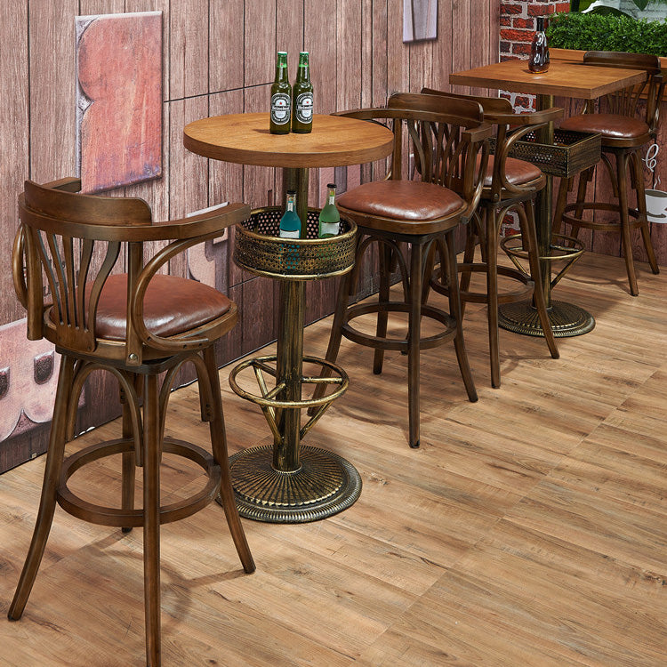 Industrial Solid Wood Bar Table Set 1/3/4/5 Pieces Counter Table with High Stools